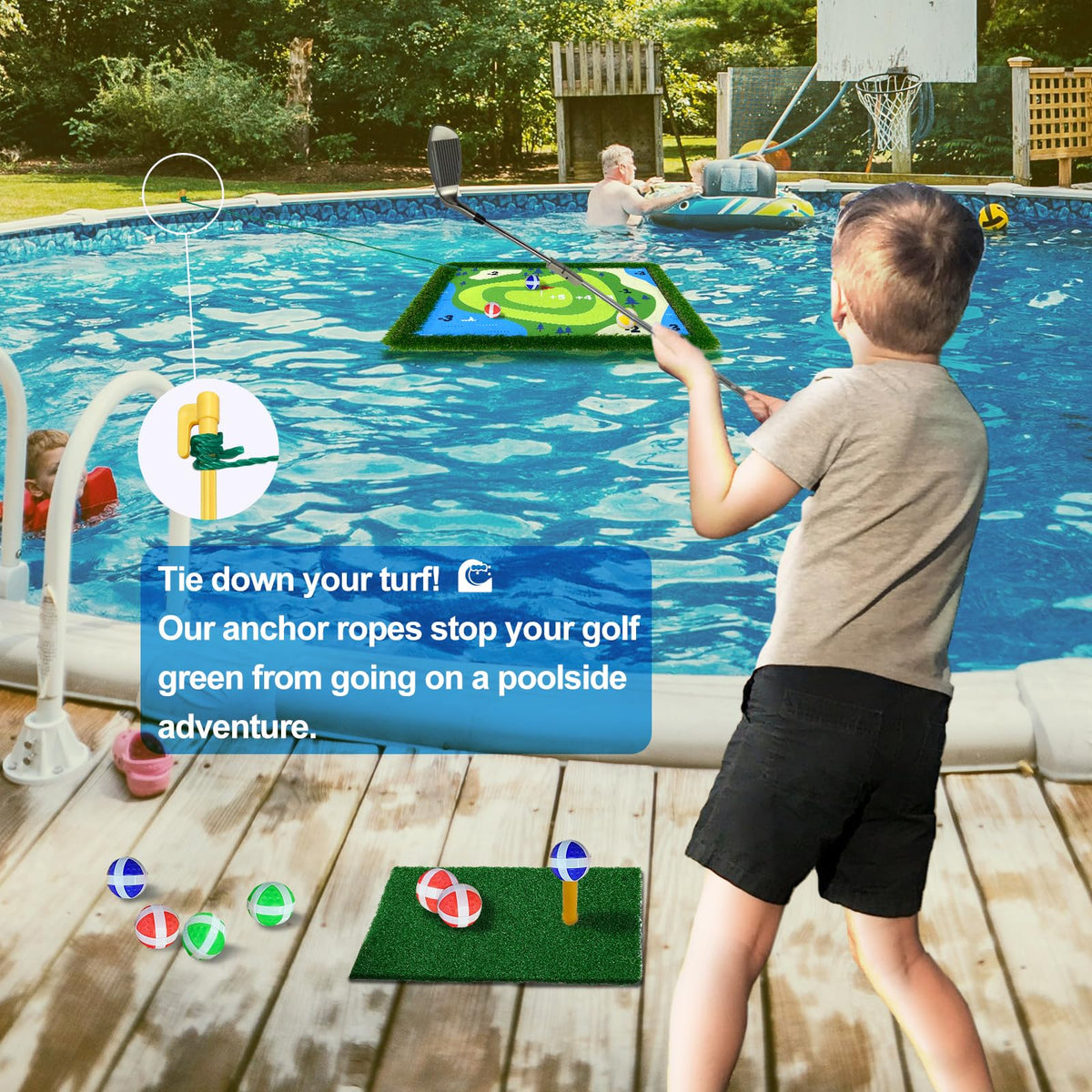 Cupohus golf green accessories include balls and scorecard for practice.