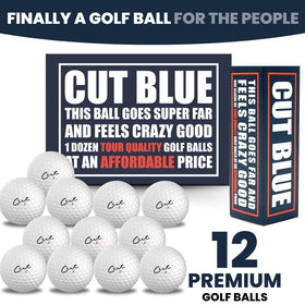 Cut Blue ball on tee demonstrates distance and straightness on the fairway