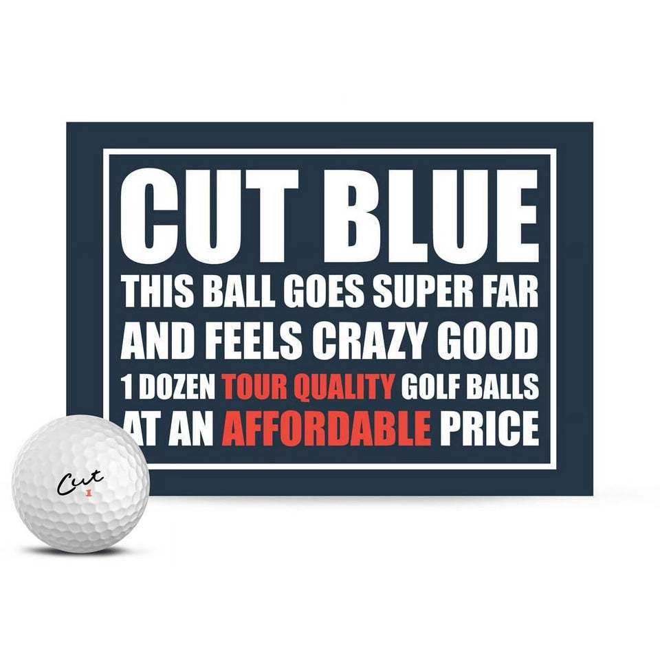 Cut Golf Cut Blue ball close-up showing durable urethane cover for long-distance