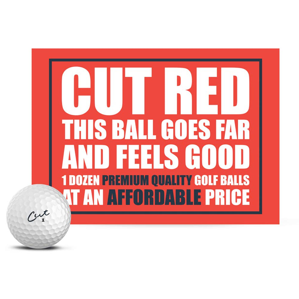 Cut Golf Cut Red Ball close-up showing durable cover for distance and precision