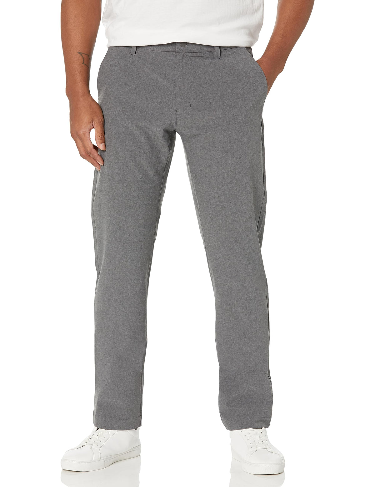 Cutter & Buck Bainbridge golf pants front view showing moisture wicking and UPF 50+ protection.