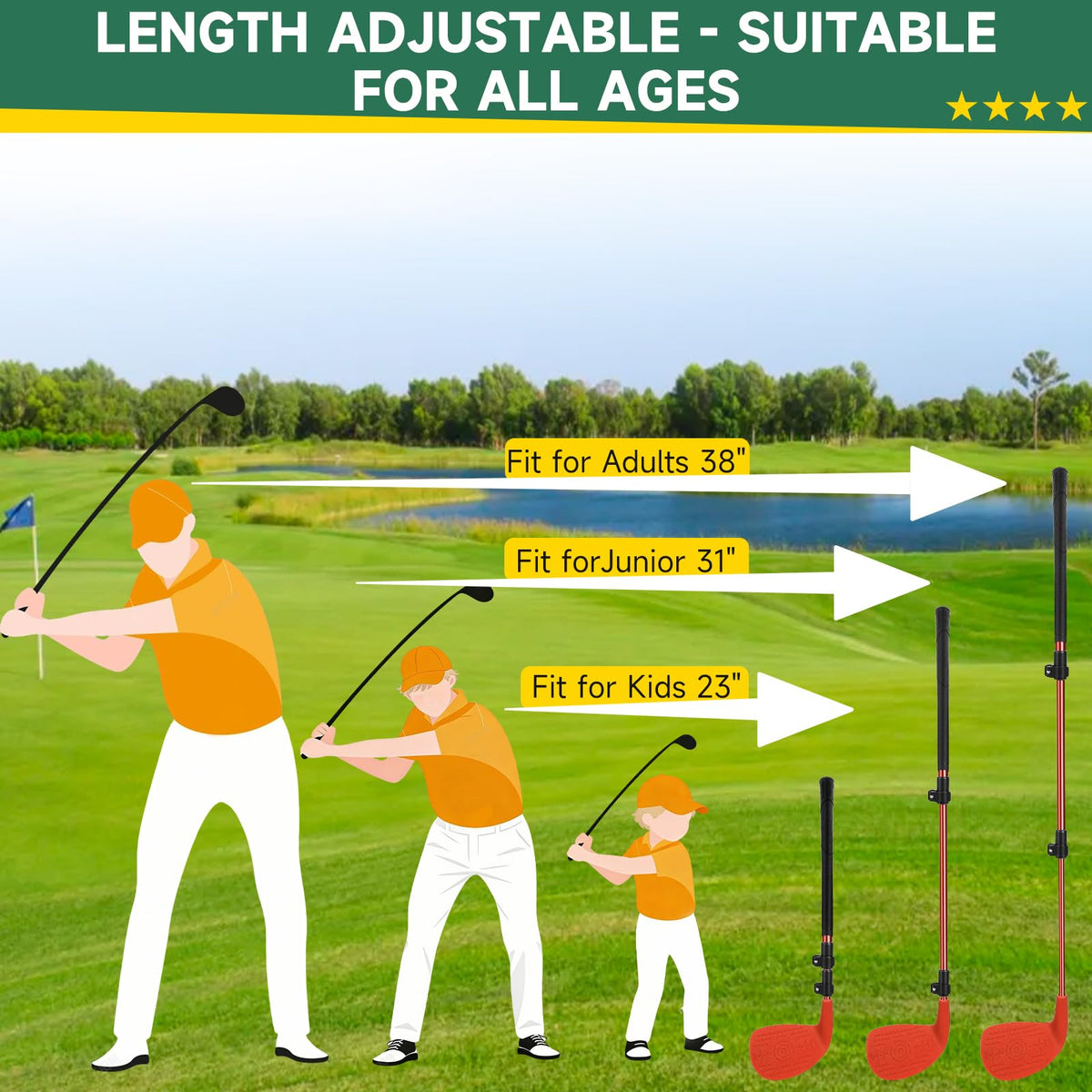 CWLAKON backyard golf club showing adjustable length for all ages.