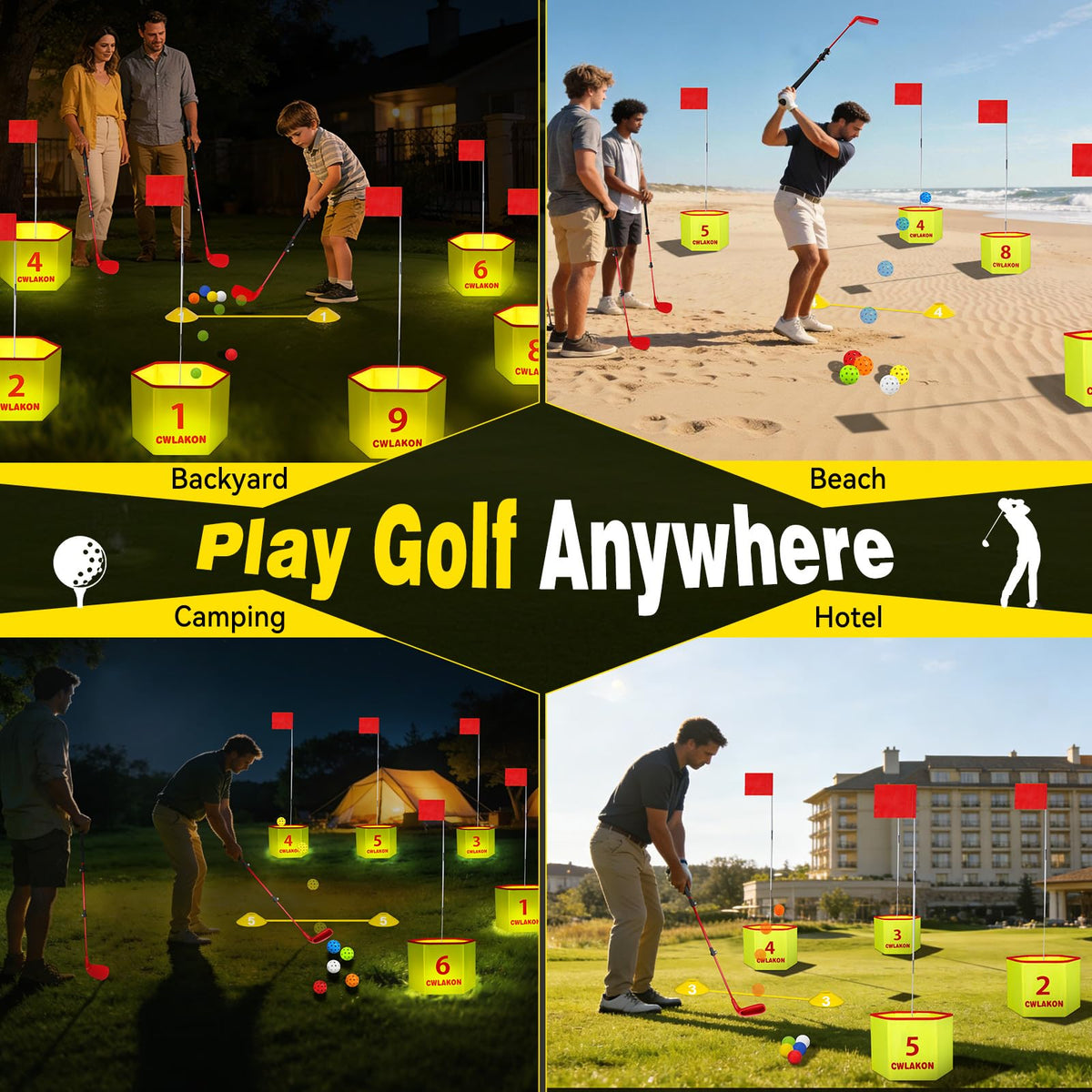CWLAKON included balls, flags, and tees for a complete setup