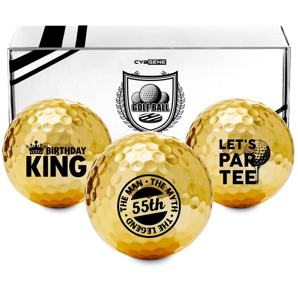 CybGene 55th birthday golf balls pack with unique pattern design for gifting.