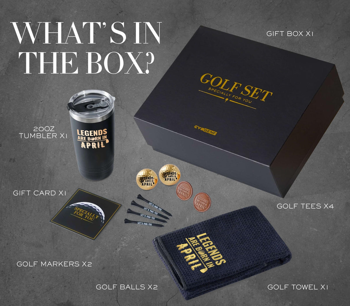 CybGene unboxing experience showcasing an 11-piece golf gift set