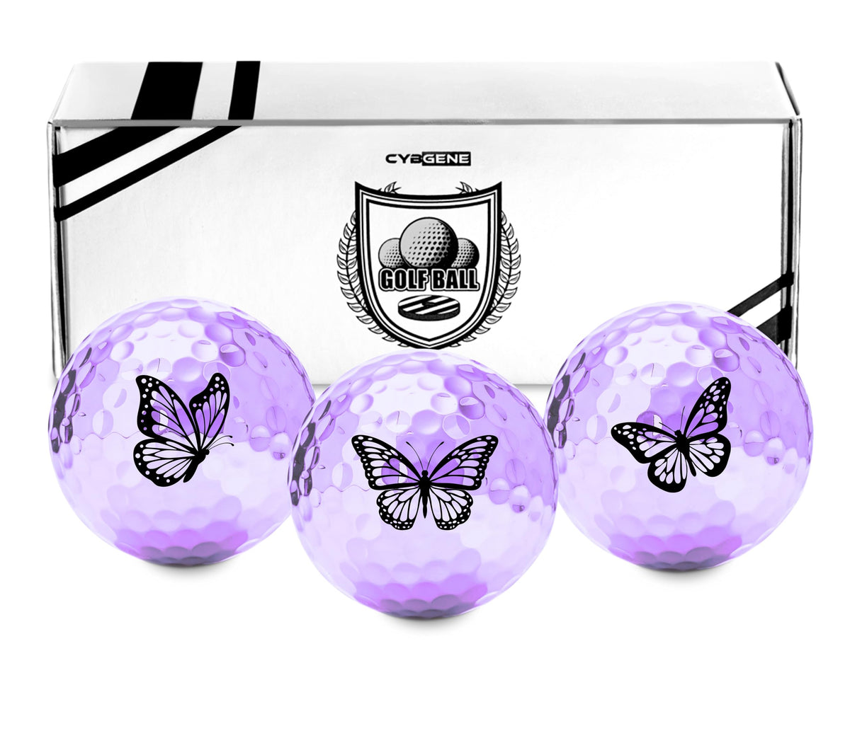 CybGene butterfly golf balls in purple for butterfly lovers on the greens
