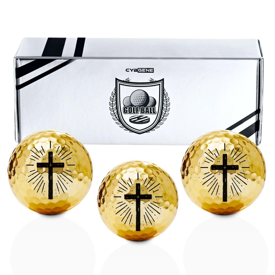 CybGene cross-pattern golf balls close-up showing durable finish for lasting play
