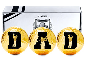 CybGene Dad gold outer-layer golf ball showing premium finish on the course