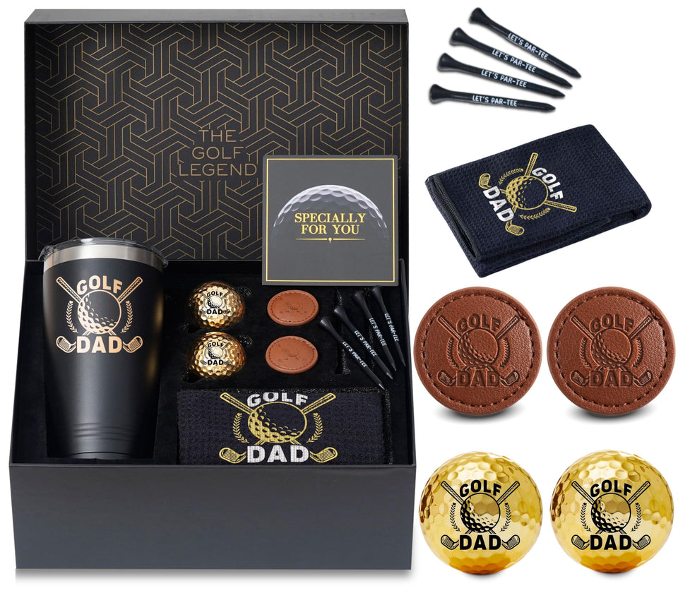 CybGene Dad golf tumbler with gold-foil monogram for on-course hydration