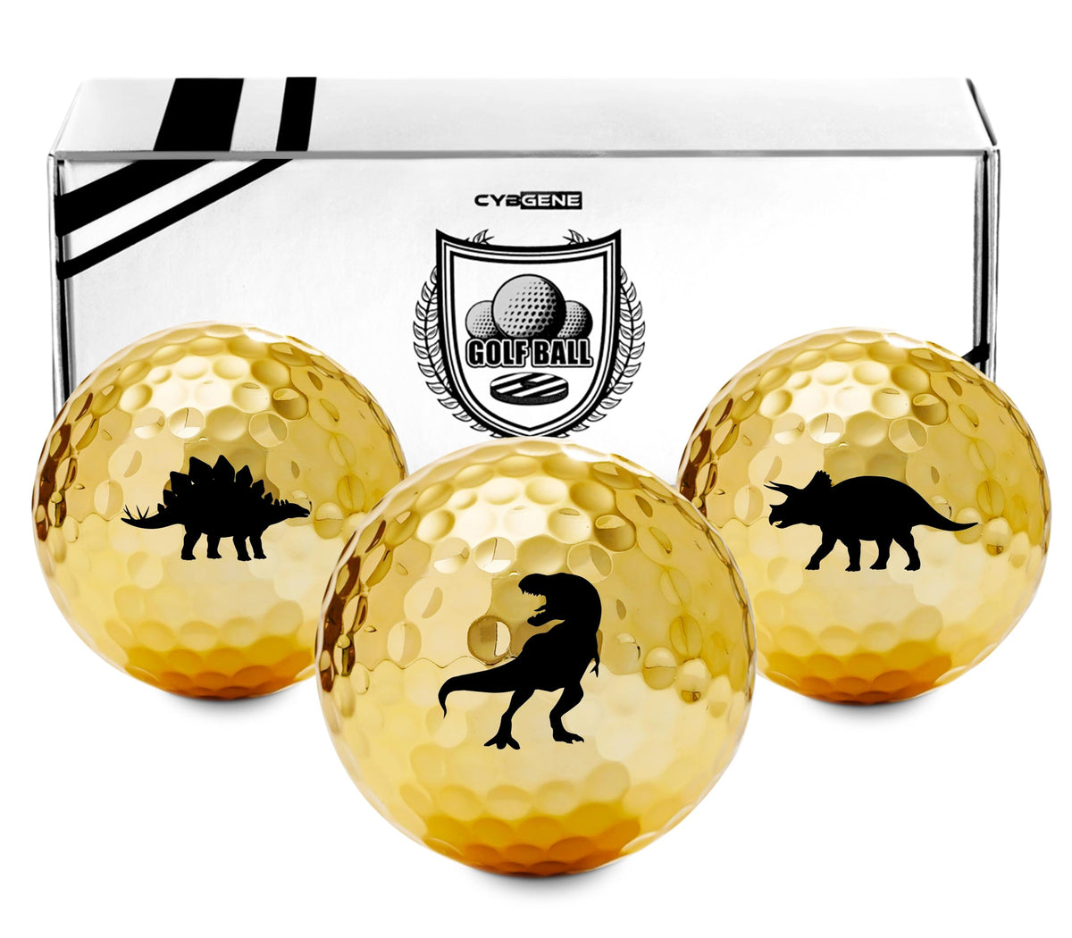 CybGene dinosaur golf balls set design collection on a tee for fun on the course.