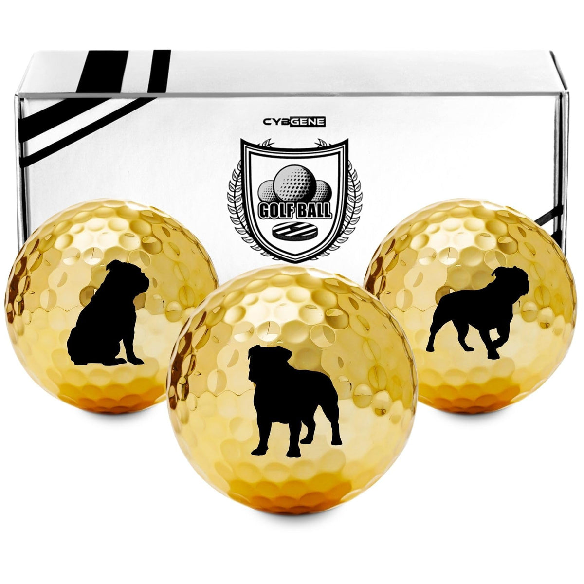 CybGene English Bulldog golf ball set with bold patterns for style and visibility