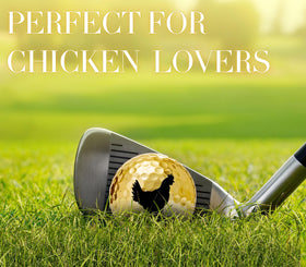 CybGene rooster-themed golf ball set, ideal for farmers and rooster lovers.