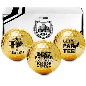 CybGene Father of the Bride golf balls set with golden finish for luxe on-course style.
