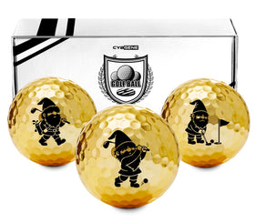 CybGene funny gnome golf ball with gold pattern enhances visibility on the green.