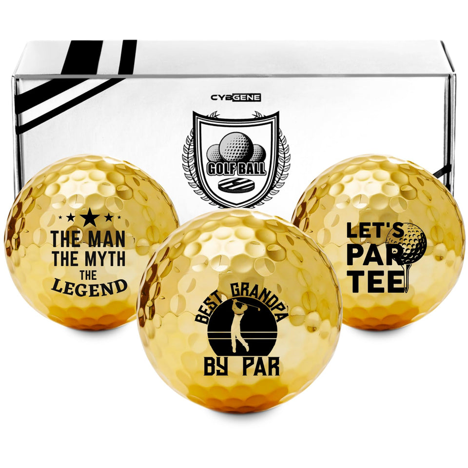 CybGene funny grandpa golf balls with gold pattern, ideal for dad and grandpa gifts on the course.