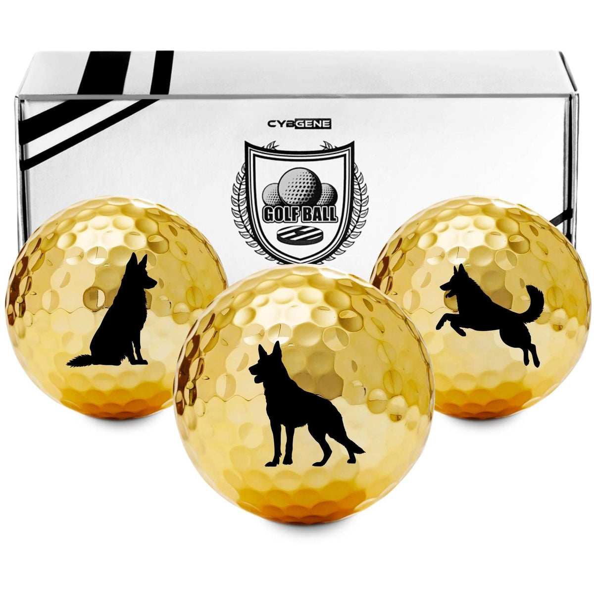 CybGene German Shepherd golf balls set with varied designs for memorable play