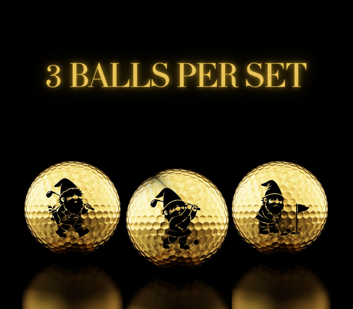 CybGene gold-pattern golf balls help players stand out during practice.