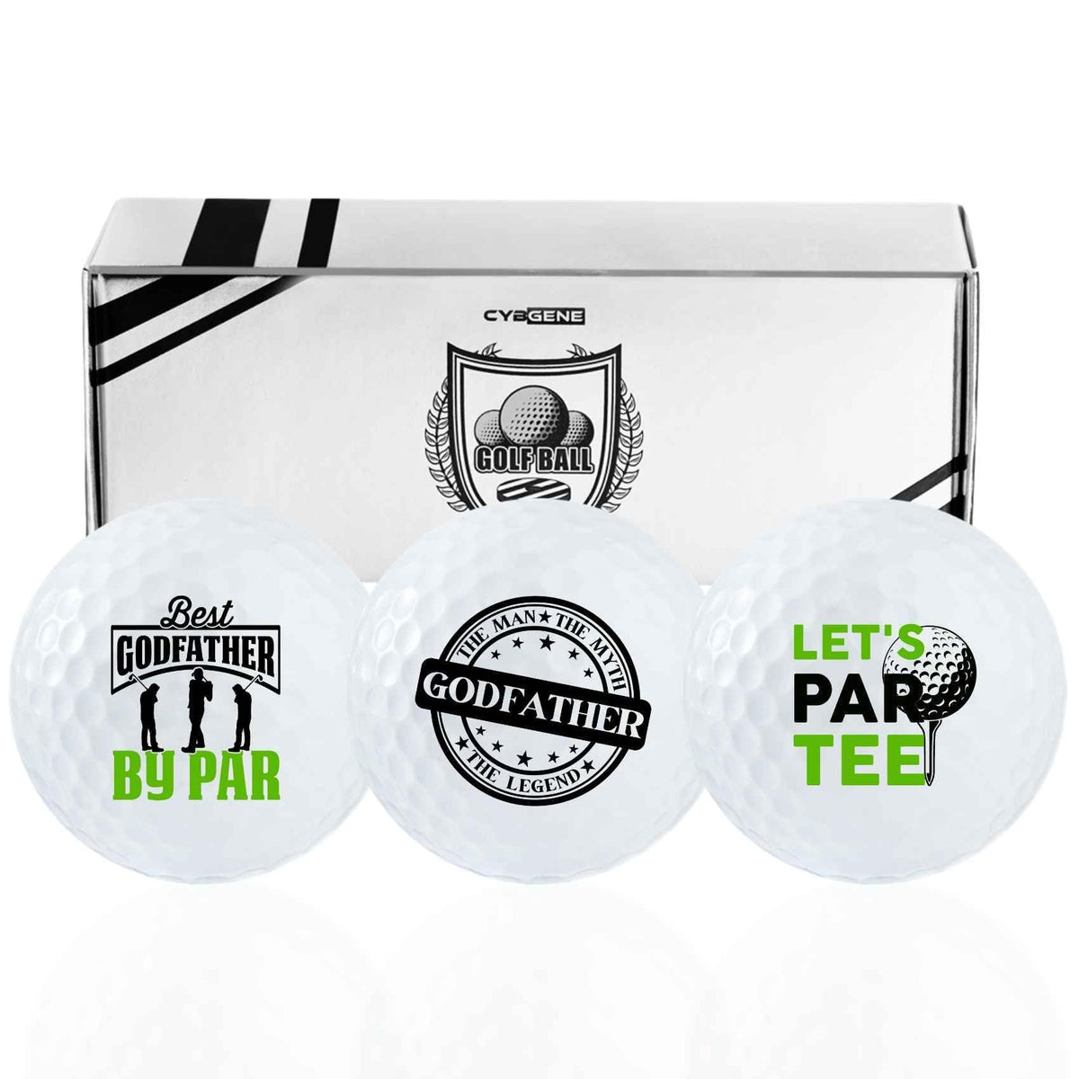 CybGene Godfather golf balls with a unique pattern for a standout gift.