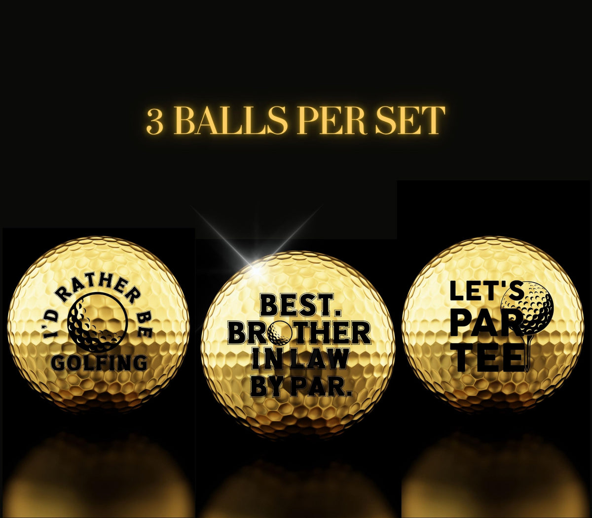 CybGene gold-colored golf balls with packaging, ideal for gifting