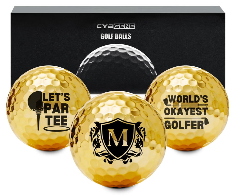 CybGene gold golf ball with initial engraving for personalized on-course style.