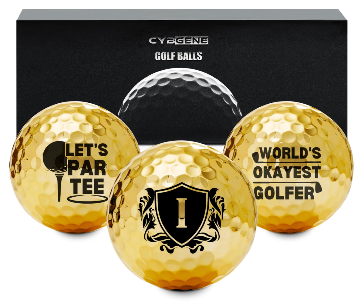 CybGene gold golf ball front view showcases premium finish and standout style on the course.