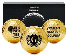 CybGene gold golf ball shines on the green for luxury appeal and visibility.