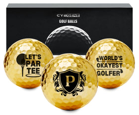 CybGene gold golf balls front view highlight luxurious finish for premium appeal