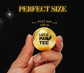 CybGene gold golf balls with quotes inscribed for a personalized keepsake.
