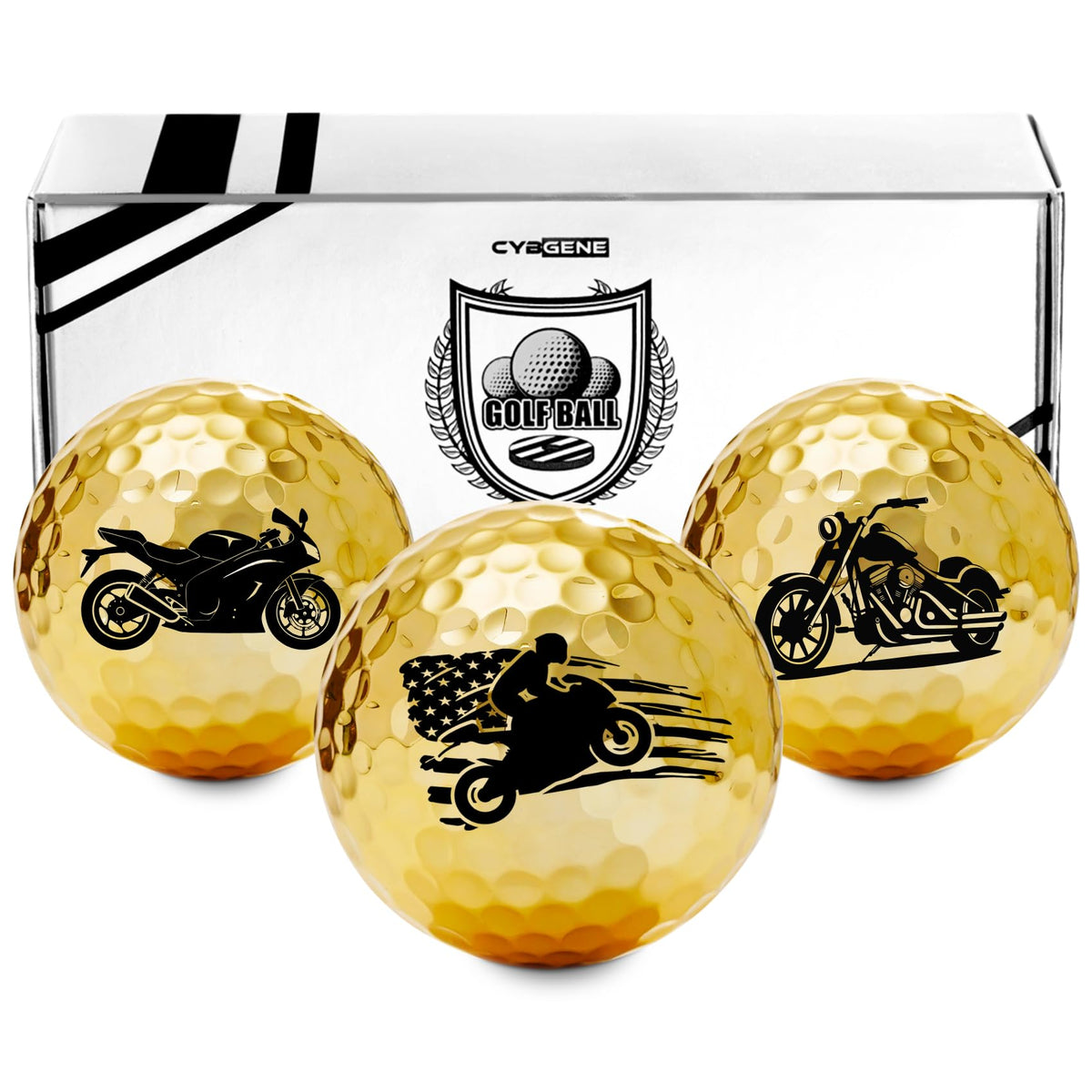 CybGene gold golf balls set of 3 with premium on course look