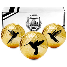 CybGene gold hummingbird golf ball outer layer showcases premium aesthetics on the course.