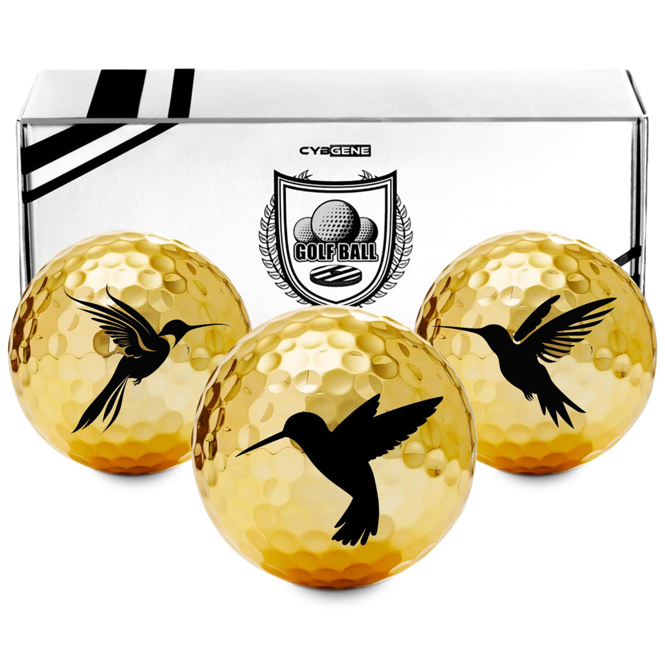CybGene gold hummingbird golf ball outer layer showcases premium aesthetics on the course.