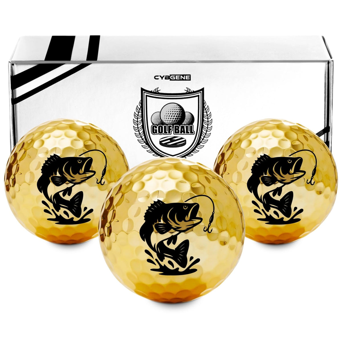CybGene gold-plated fishing golf balls set with radiant finish for a premium look
