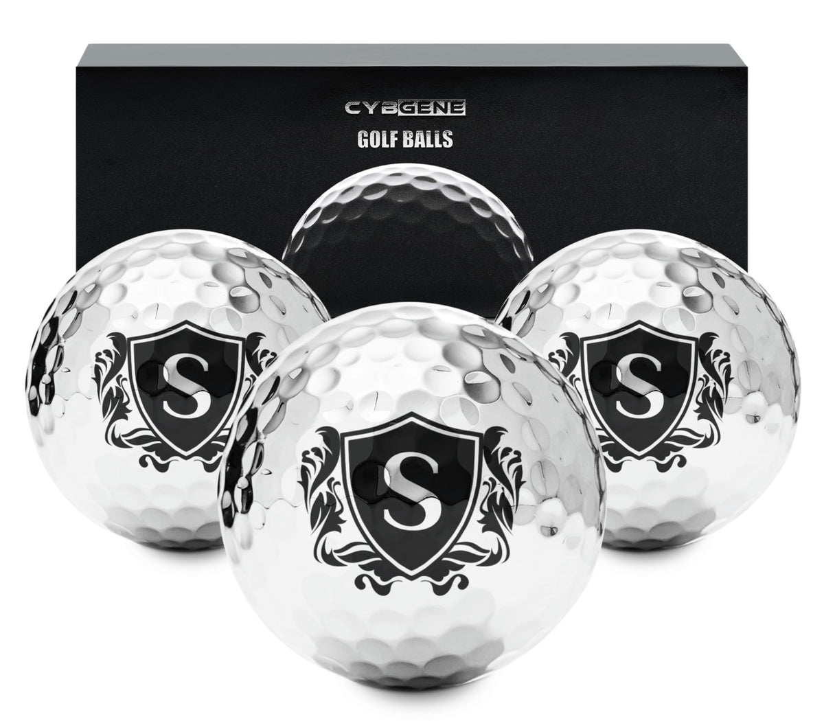 CybGene golf balls with a silver finish for a premium on-course look