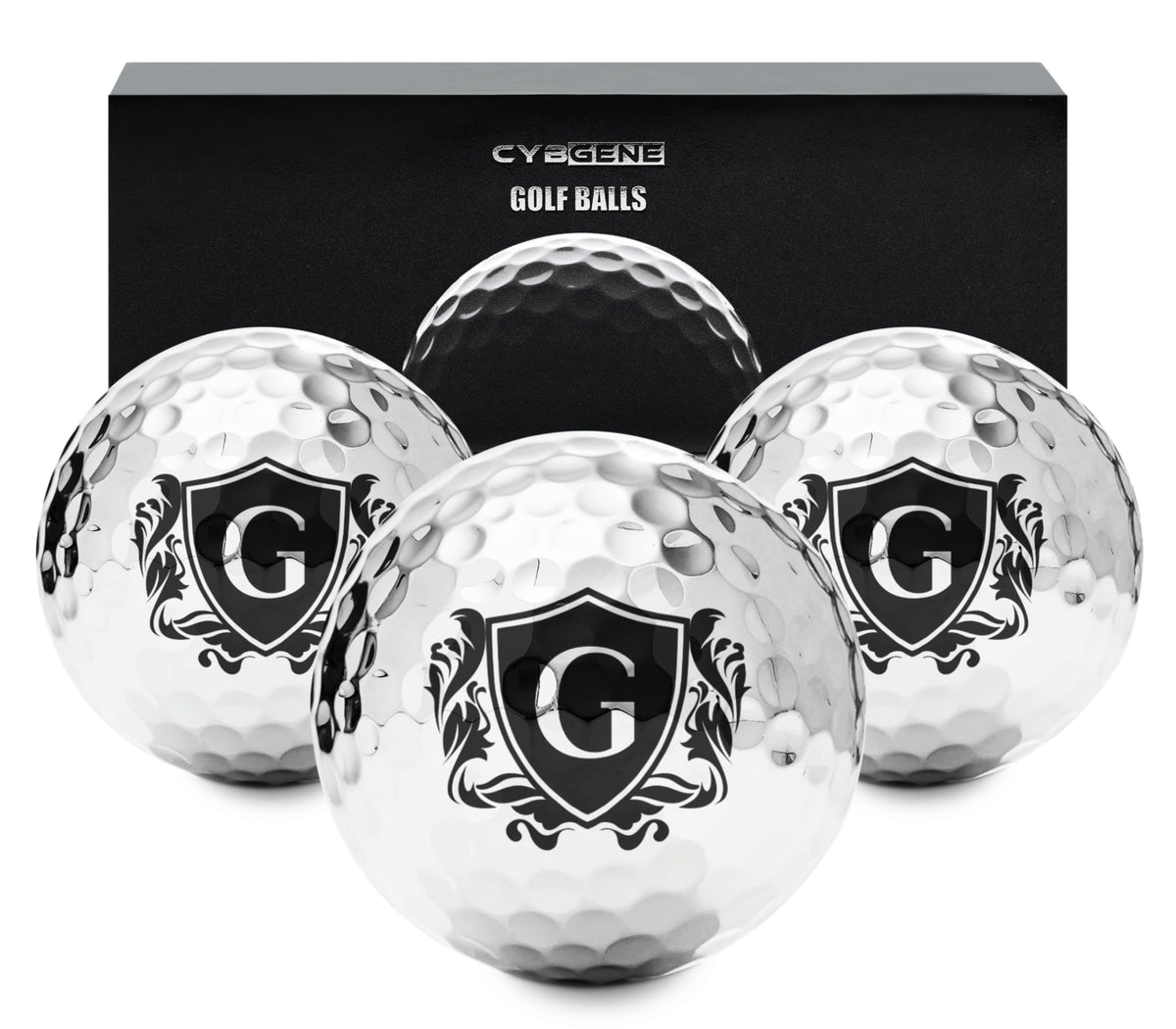 CybGene golf balls feature a radiant silver outer layer for a premium, eye-catching on-course look.
