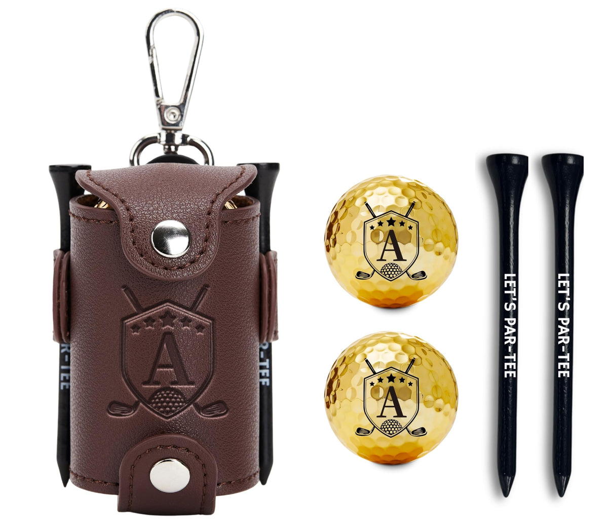CybGene golf gift set with leather pouch and two balls keeps gear organized on the course.