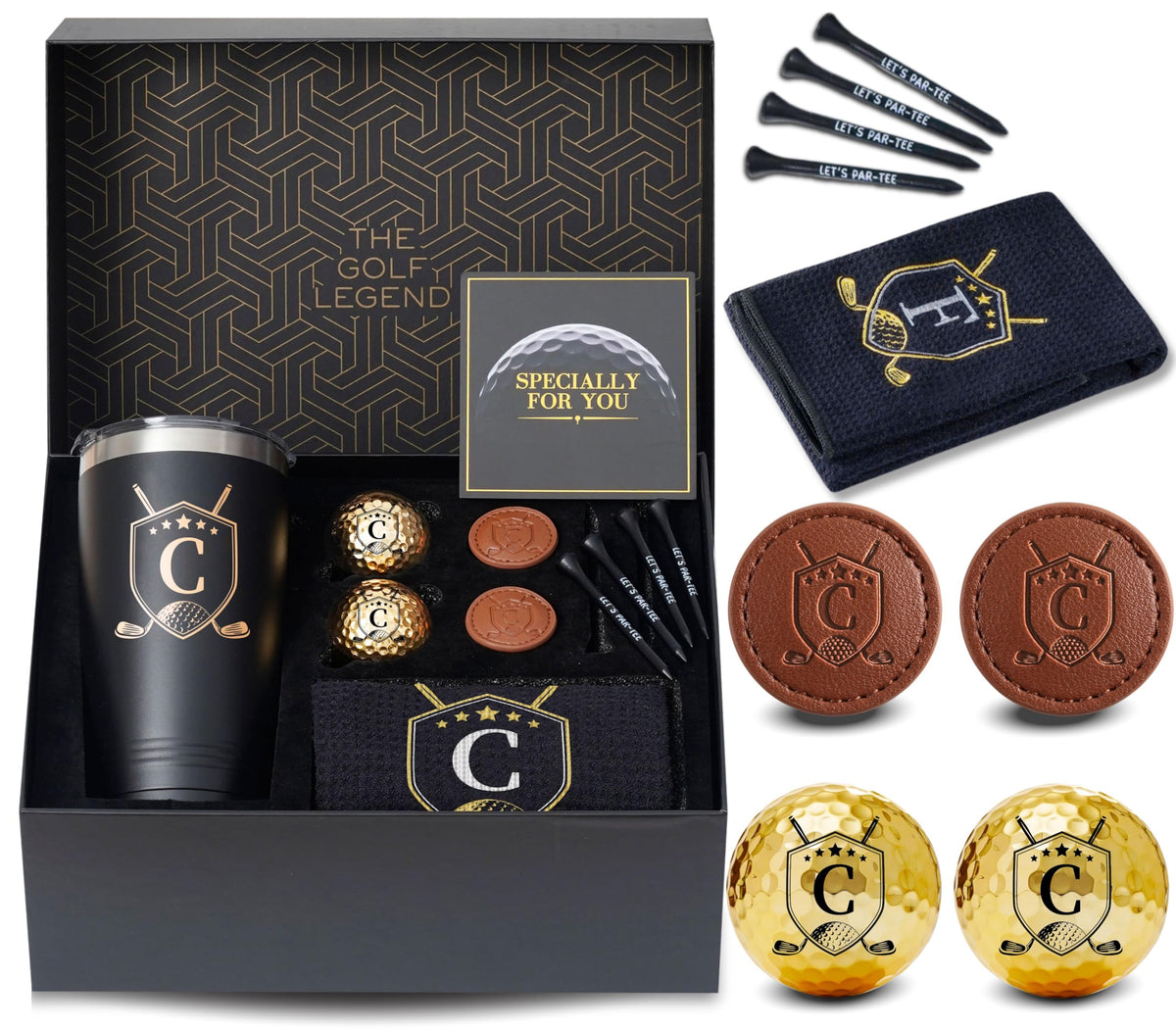 CybGene golf tumbler with initials and gold foil for elegant on-course hydration