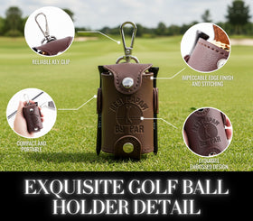 Pouch with belt clip for secure carry on a golf bag.