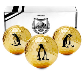 CybGene penguin golf balls with gold pattern for standout play and gift-ready appeal.