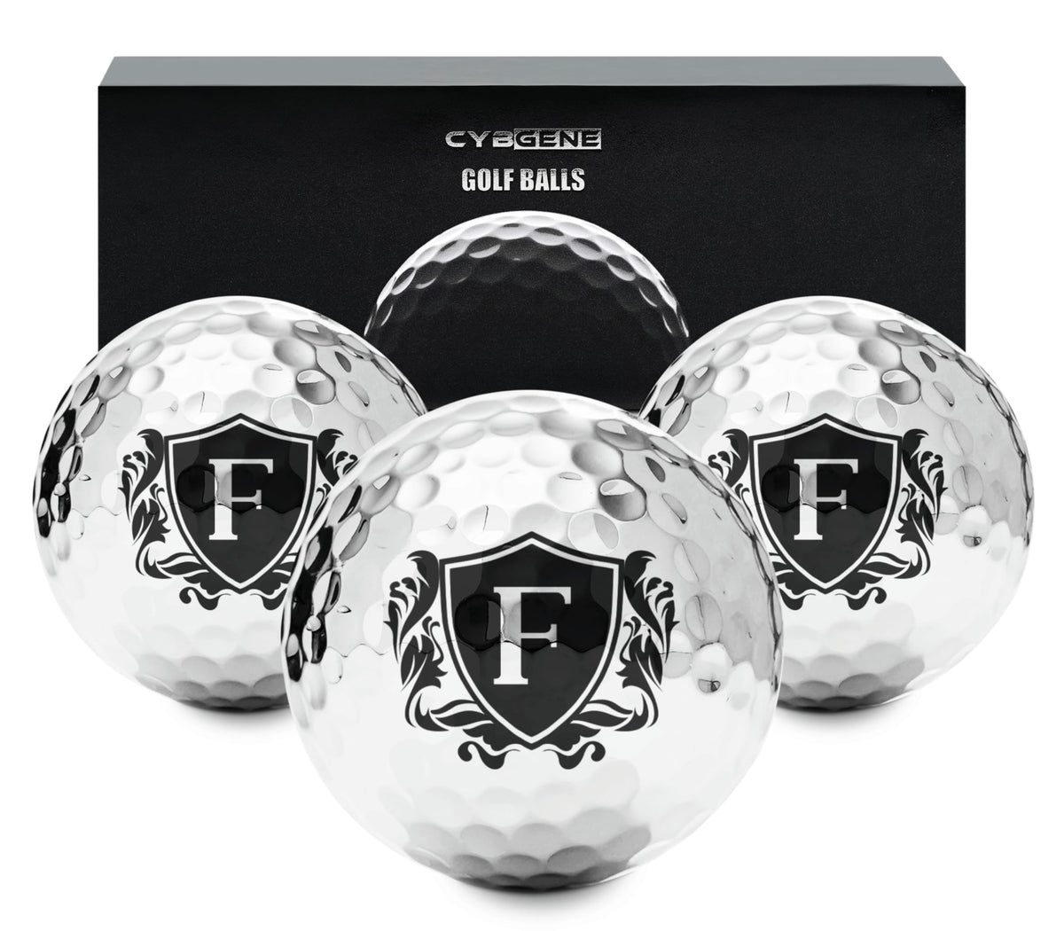 CybGene personalized silver golf ball with initials for a refined on-course look.