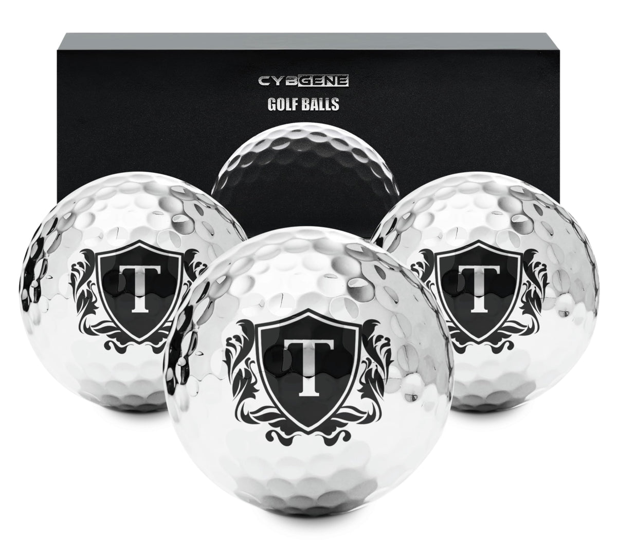 CybGene personalized golf balls with radiant silver coating for on-course sophistication.