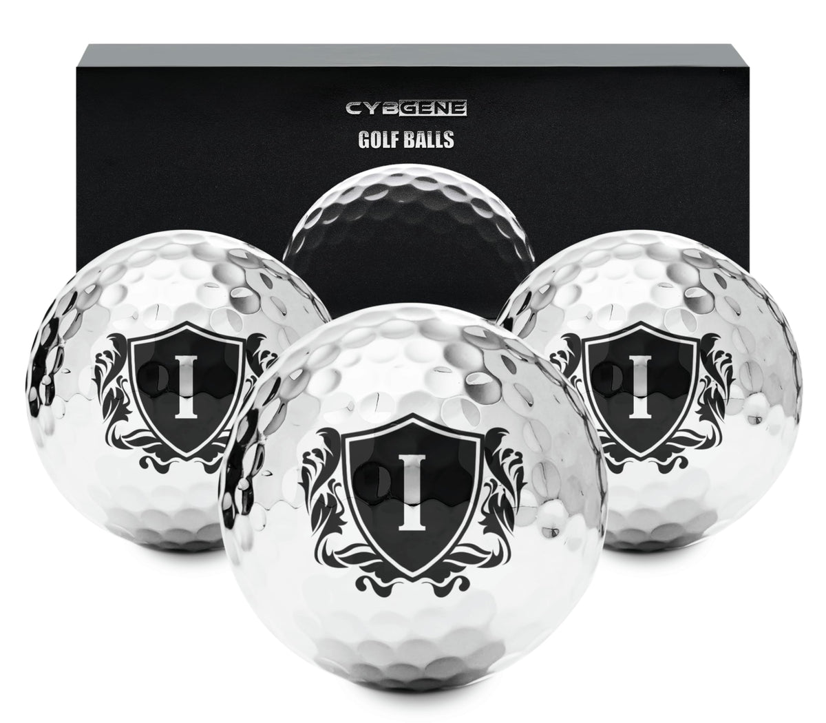 CybGene personalized golf balls with silver design for on-course style.