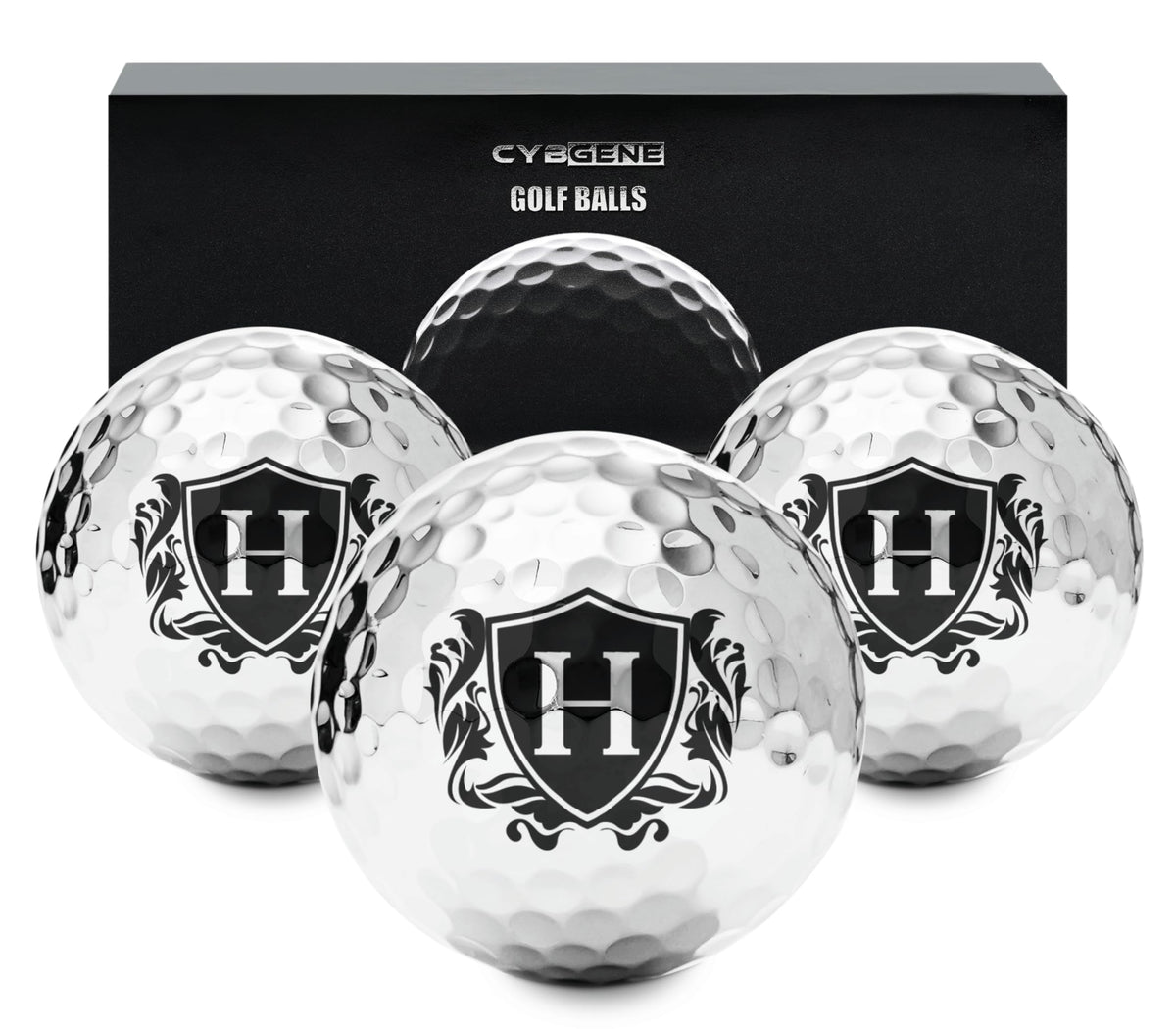 CybGene personalized golf balls with radiant silver outer finish for on-course visibility