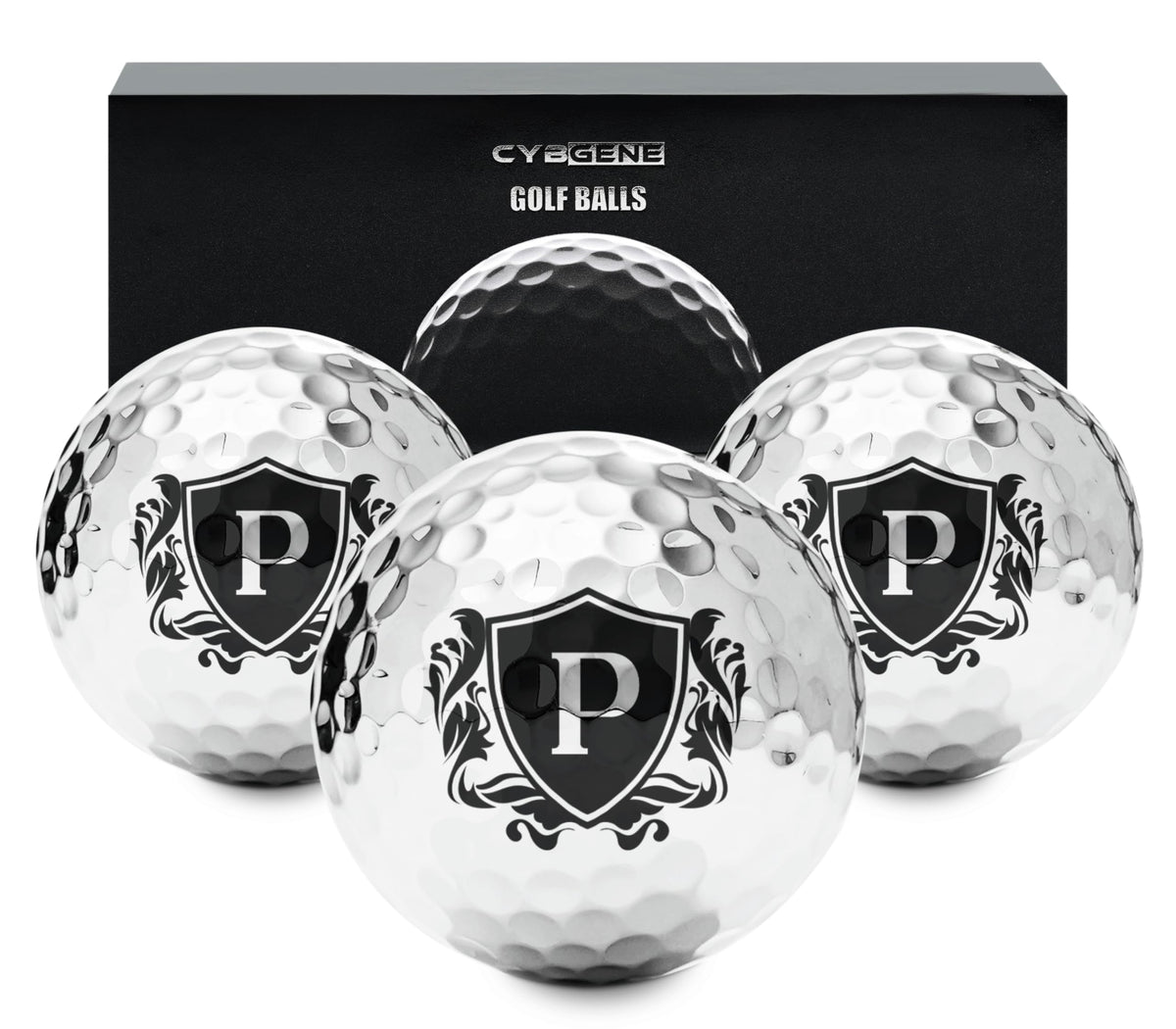 CybGene personalized silver golf balls with initials for a standout on-course look.