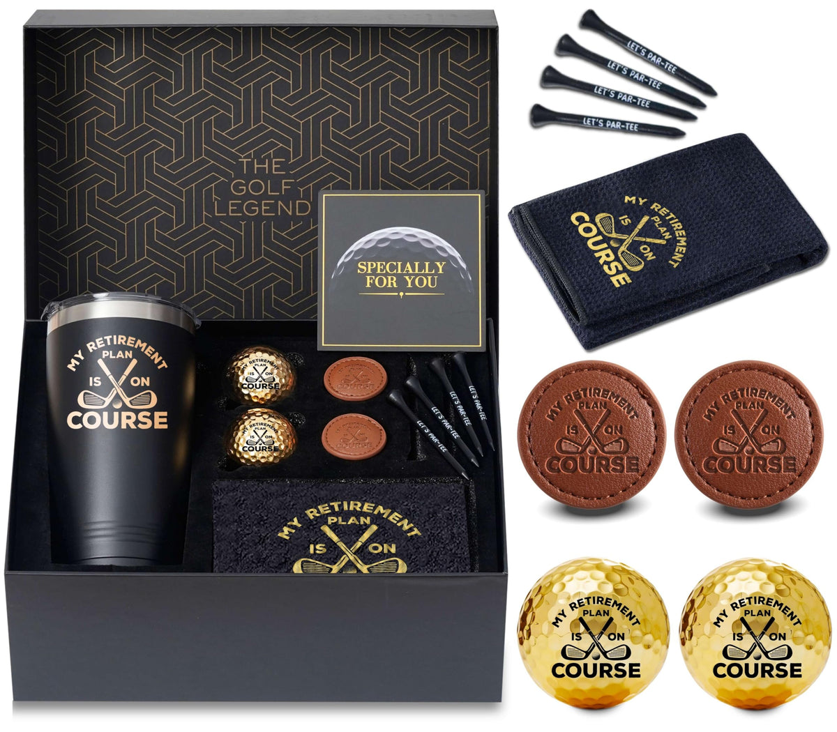 CybGene retirement gift set bottle tumbler with gold monogram for stylish on-the-go hydration.