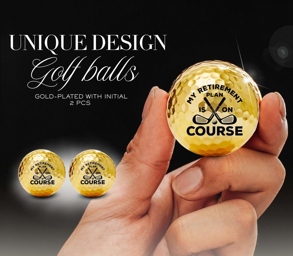 CybGene retirement gift set golf balls featuring a gold-plated finish for standout style.