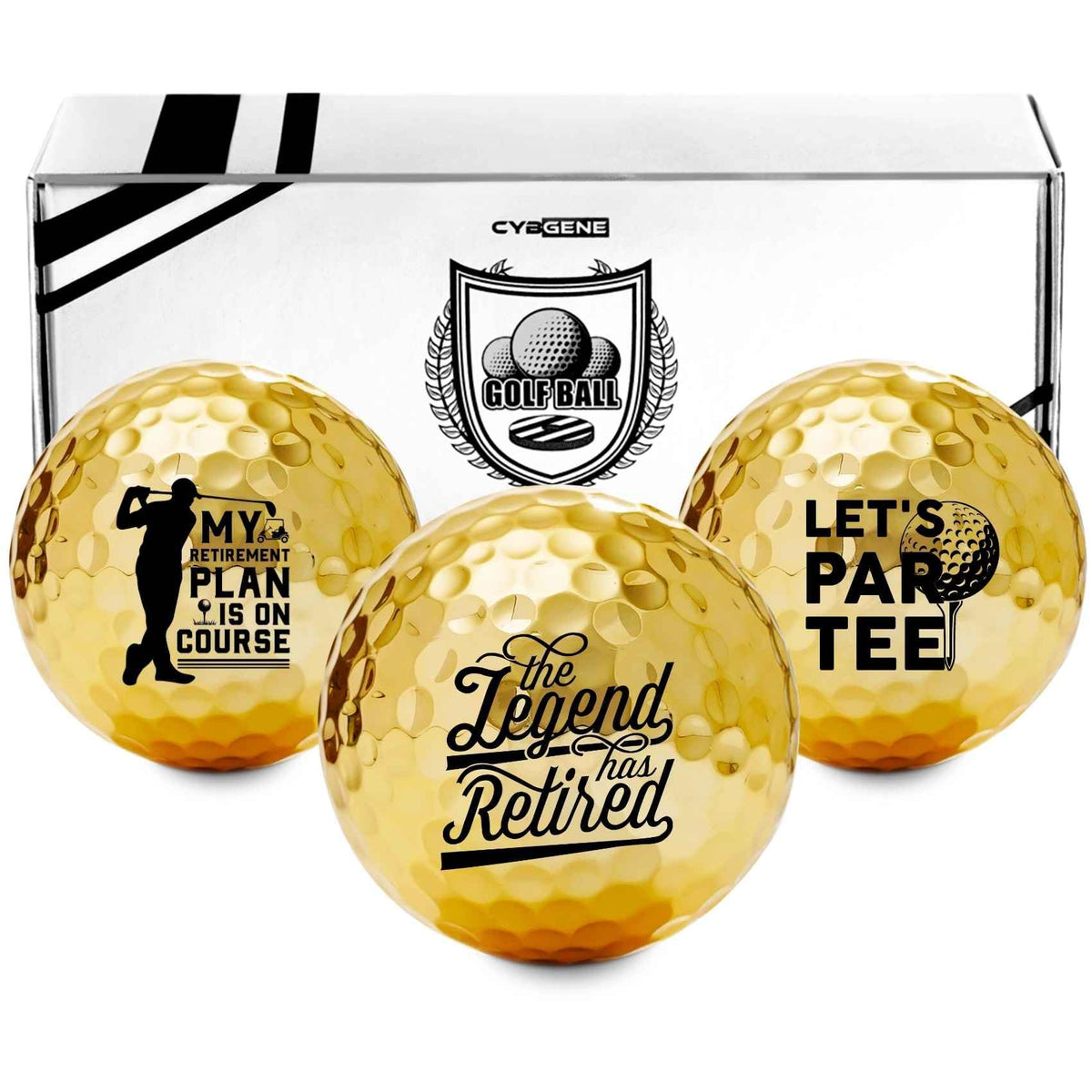 CybGene retirement golf balls with unique design patterns for retirement gift appeal