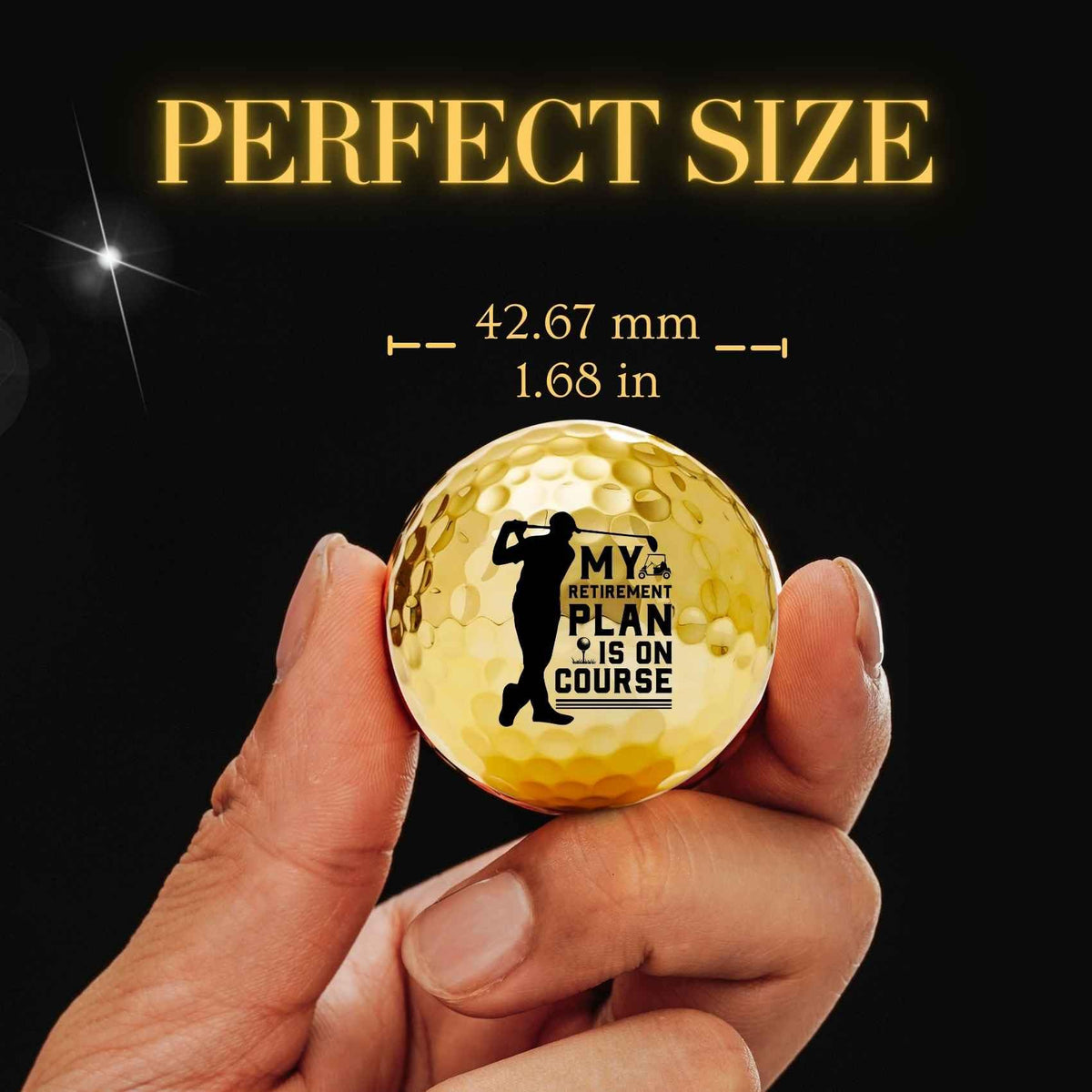 CybGene retirement golf balls in gold finish highlighting premium craftsmanship