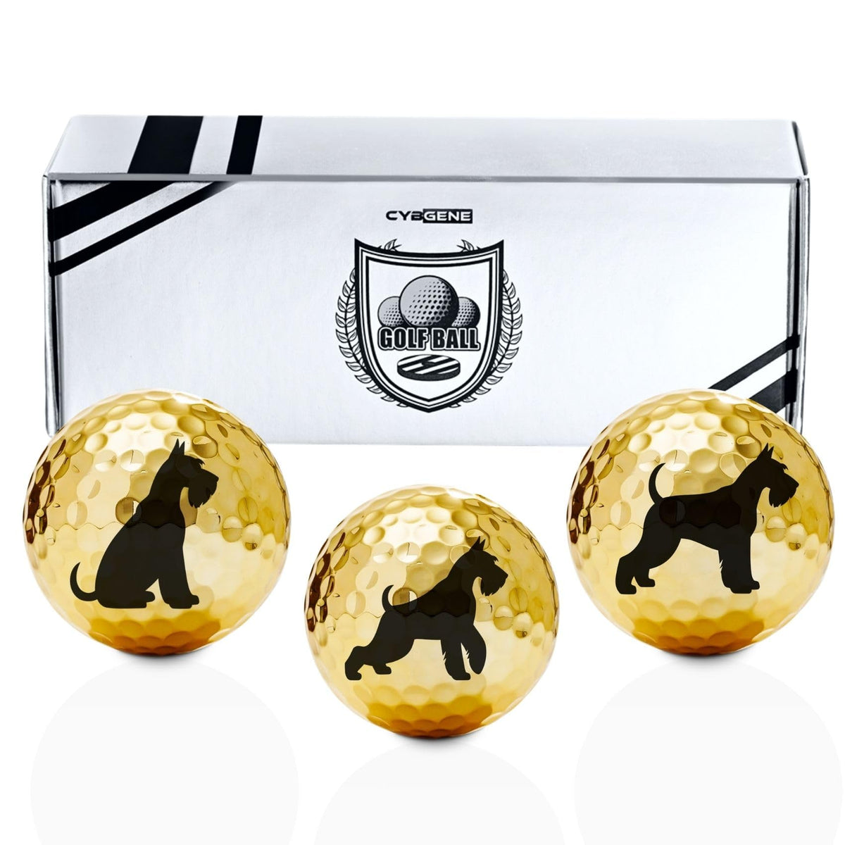 CybGene Schnauzer golf ball set design-a improves on-course visibility.