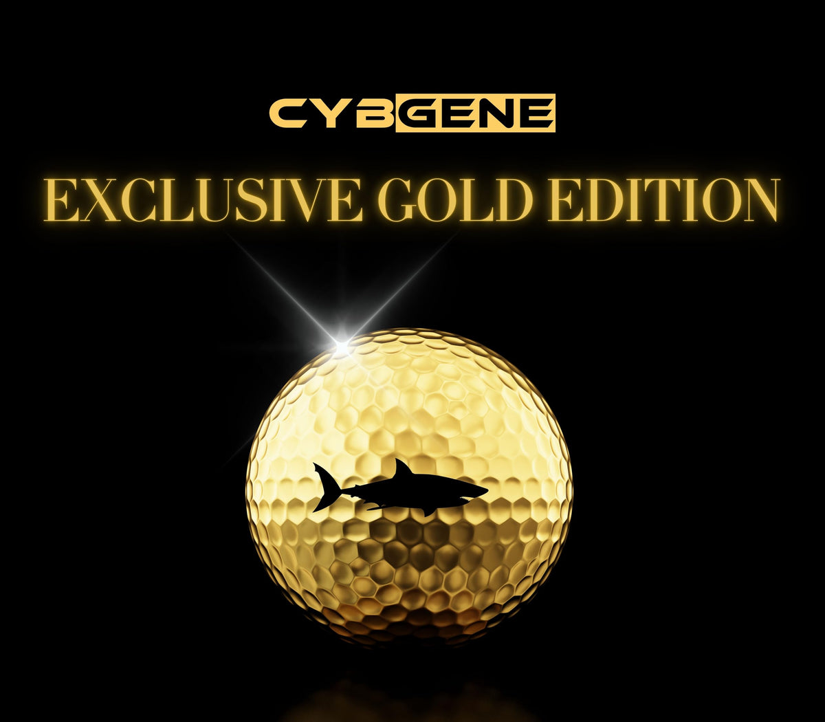 CybGene shark golf balls gold engraving closeup highlights premium finish