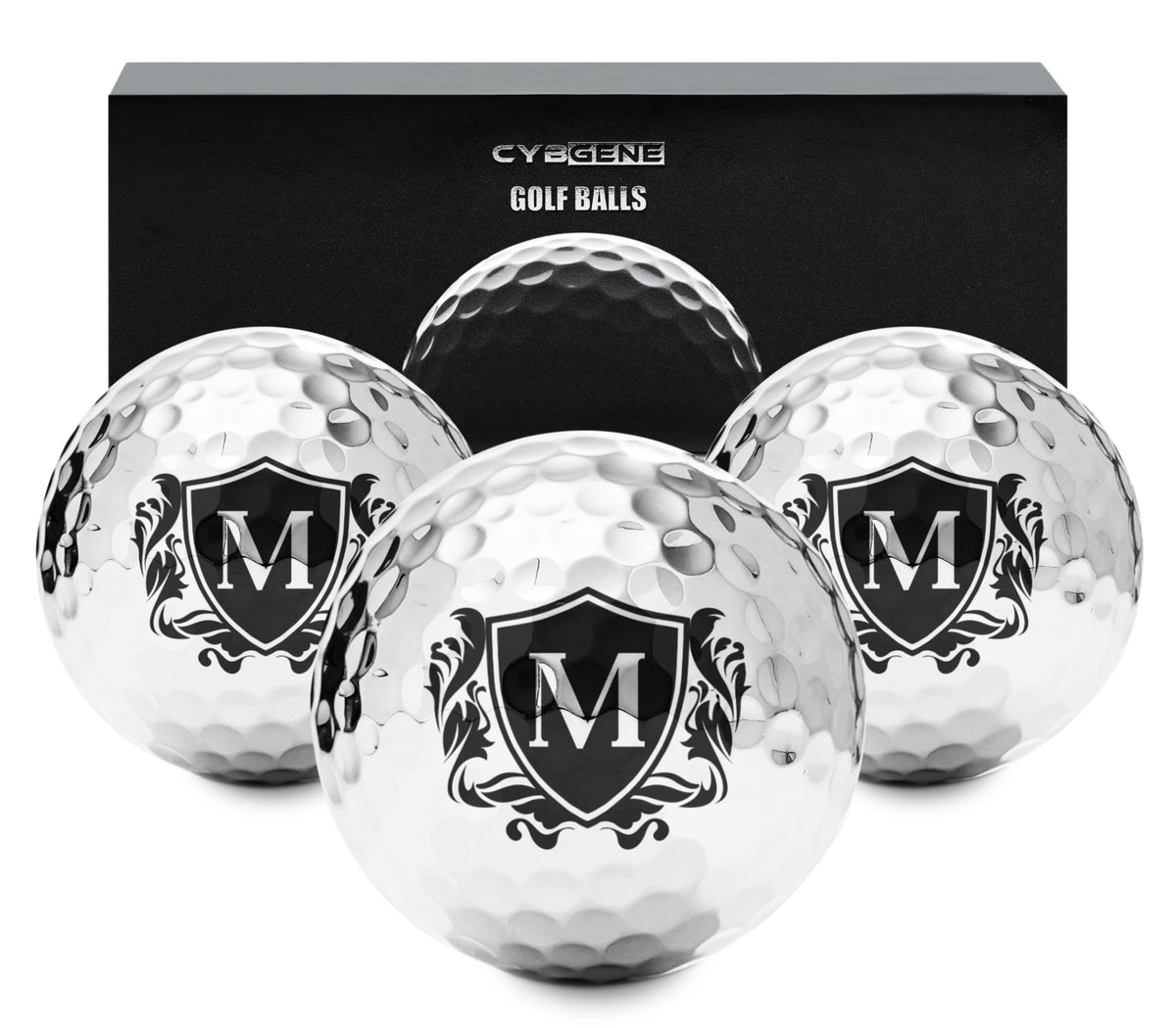 CybGene silver design golf ball adds elegant flair on the course.